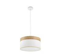 PRENDELUZ Colgante de luz 1xe27, blanco y madera clara, 40x40 cm - ideal para iluminar espacios modernos y crear ambientes acogedores.