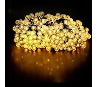 PRENDELUZ Guirnalda de luces solares, 2m + 10m, color blanco cálido, burbujas, ideal para decorar exteriores y crear ambientes acogedores.
