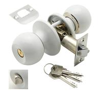 PRENDELUZ Pomo de Puerta - pomo con Llave y condena, Color Blanco, Ideal para entradas, Resistente y fácil de Instalar, diseño Funcional y Seguro.