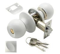 PRENDELUZ Pomo Puerta - pomo de Seguridad en Color Blanco con Llave, Fabricado en Metal, Ideal para Uso Interior y Exterior, fácil de Instalar.