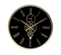 PRENDELUZ Reloj de Pared 46x46x7 cm, Color Negro y Oro, con Engranajes, Movimiento Decorativo Ideal para Dar Estilo a Cualquier Espacio.