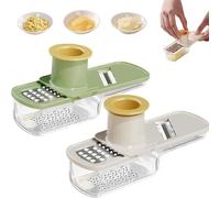 Prensa Ajos Acero Inoxidable,Molinillo de Ajo Multifuncional y Cortadora,Mini Cortadora de Ajo 3 en 1 con Recipiente para Rebanar y Moler Fácilmente, Perfecto para la Cocina (2PCS-White+Green)