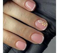 Prensa Cuadrada Corta En Uñas Puntas Francesas Cubiertas Completas Falsas Con Diseños De Flores Barra Acrílica Artificial En Las Uñas