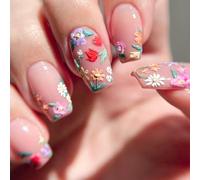 Prensa cuadrada en las uñas diamantes de imitación uñas falsas pegamento en las uñas uñas acrílicas artificiales 12 tamaño 24 piezas varilla en las uñas