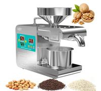 Prensa de aceite de oliva eléctrica automática T1S 820W de acero inoxidable - Prensa en frío y caliente de alto rendimiento para cacahuetes, colza, coco, almendras y aceitunas - Plateado