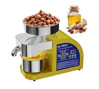 Prensa de aceite totalmente automática de 850 W, prensa de aceite de acero inoxidable, adecuada para nueces, aceitunas, maní, semillas de sésamo, cocos, soja, semillas de girasol, etc.(Yellow)