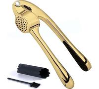 Prensa de ajo de acero inoxidable - Juego de picadora, trituradora y pelador de ajo de grado profesional premium, fácil de limpiar, apto para lavavajillas y resistente al óxido (dorado)