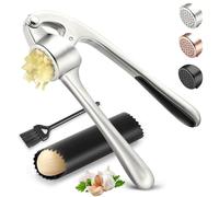 Prensa de ajo de cocina de acero inoxidable, a prueba de óxido y apta para lavavajillas, juego de trituradora de ajo duradera con pelador y cepillo, fácil de limpiar y exprimir, mate