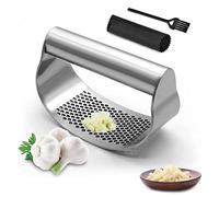 Prensa de ajos de acero inoxidable, juego de 3 unidades, acero inoxidable, prensador de ajos, herramienta de cocina, con pelador de silicona, fácil manejo y limpieza