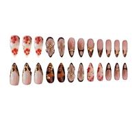 Prensa De Almendra Dulce Y Edgy En Uñas De Longitud Media Con Diseño Floral, Acentos De Perlas Y Diamantes De Imitación, Juego De Uñas Falsas Reutilizables De 24 Piezas-Material ABS