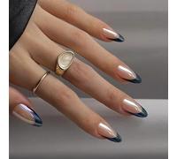 Prensa de almendras en las uñas de encaje francés uñas postizas brillantes uñas artificiales palo acrílico en las uñas para fácil aplicación 24PCS francés