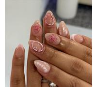 Prensa de almendras en las uñas uñas falsas uñas acrílicas brillantes uñas artificiales pegado a las uñas para mujeres 24pcs 12 adhesivos de hierro en las uñas palo en las uñas