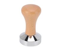 Prensa de café profesional de acero inoxidable 304 con mango de madera y base plana. Ideal para preparar café espresso en casa o en la cafetería. Acero inoxidable y madera. 317 g.