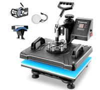 Prensa de calor 5 en 1, 30 x 38 cm Máquina de sublimación textil Heat Press Giratoria de 360 grados para DIY T Shirts/Taza/Sombrero/Plato/Gorra