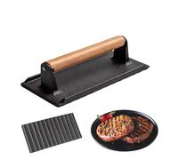 Prensa de carne con mango de madera para asar carne al aire libre, para parrilla, parrilla, paninis, tortillas, cocina, hogar, cocina, camping al aire libre
