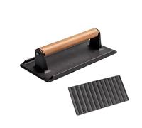 Prensa de carne, con mango de madera, utensilios de cocina de hierro, herramienta de hamburguesa de tocino, para parrilla, parrilla, paninis, tortilla, cocina, camping, al aire libre