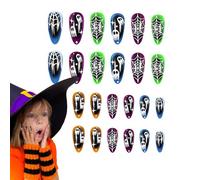 Prensa De Halloween En Las Uñas - Uñas Postizas Con Un Pequeño Fantasma Lindo | Uñas De Calabaza Aterradoras | Diseño De Momia Y Murciélago, Prensa En Las Uñas, Pegamento Corto Con Purpurina En Las Uñ