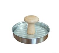 Prensa de hamburguesas resistente de acero inoxidable para hacer hamburguesas, trituradora de carne para plancha, herramienta antiadherente con mango de madera, tamaño de 13 cm