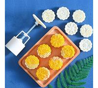 Prensa de molde Mooncake con 6 sellos,Lucky flores redondas molde de prensa de pastel 50g Mooncake Molde Mano Prensa Galletas cortador de galletas herramientas de decoración para hornear,Galletas