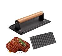 Prensa de parrilla con mango de madera, utensilios de cocina de hierro | Prensa antiadherente para parrilla de hamburguesas - para parrilla, paninis, preparación de comidas, cocina, parrilla, barbacoa