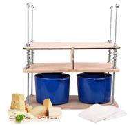 Prensa de queso para hacer queso de 40 cm, kit de fabricación de queso con prensa de queso de madera y 2 moldes de queso de 1.8 L azul, estopilla, resortes y escala de medición