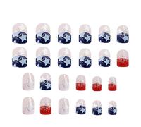 Prensa del Día de la Independencia en las uñas, uñas postizas del 4 de julio, uñas postizas cuadradas cortas con bandera americana, uñas postizas con estrellas y rayas patrióticas, 24 piezas, para