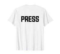 PRENSA Diseño de texto de impresión trasera negra para profesionales de los medios Camiseta
