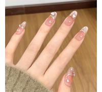 Prensa en las uñas uñas falsas almendras con destellos de diamantes de imitación diseños gatos ojo brillante palo en las uñas pegamento en uñas acrílico pegamento brillo en uñas