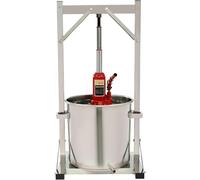 Prensa hidráulica manual de frutas de 22 l | Máquina de vino y jugo de acero inoxidable para manzanas, uvas, bayas | Incluye gato hidráulico y bandeja sanitaria para hierbas de queso