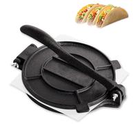Prensa para tortilla de hierro fundido de 30 cm, Roti Maker, Tortilla pretemporada, prensa de taco resistente, prensa ajustable con un poco de papel de parchment, para tortillas caseras, color negro