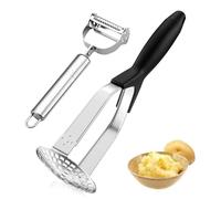 Prensa Patatas con Mango Antideslizante, con Pelador,Machacador de Patatas de Acero Inoxidable,Máquina Trituradora de Patatas Manual,Pasapurés Triturador de Patatas para Hacer Puré de Verduras, Frutas