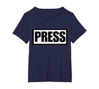 Prensa Periodista Reportero Medios Noticias Camiseta, Mujer Tallas Grandes, Azul Marino, 1XL Grande