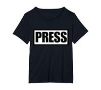 Prensa Periodista Reportero Medios Noticias Camiseta, Mujer Tallas Grandes, Negro, 1XL Grande