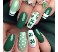 Prensa Uñas En Patrón De Shamrock Verde Palillo Acrílico En Las Uñas Cubiertas Completas Faltas Para Los Entusiastas De La Moda Conjunto De Manicura De Moda