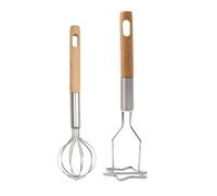 Prensapuré - Batidor de huevos de 20cm, Batidor de huevos de acero inoxidable, Prensador | Prensa de patatas con mango de madera, Herramienta de triturado suave, Utensilios de cocina de fácil limpieza