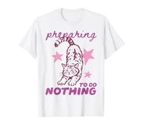 Preparando para No Hacer Nada Divertido Gato Perezoso Felino Humor Estilo Camiseta