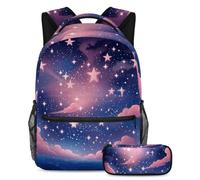 Prepárate para la escuela con nuestra mochila y estuche de 2 piezas, juego de mochila escolar todo en uno para niños, niñas, adolescentes, cielo estrellado rosa, multicolor, B：29.4x20x40cm\