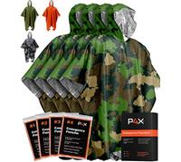 PREPARED4X Poncho de Emergencia con Forro de Manta de Mylar, Resistente, Impermeable, Resistente al Viento, Poncho de Lluvia Verde para Exteriores, Campamento y Kits de Emergencia para automóvil