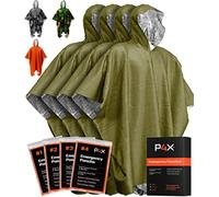 PREPARED4X Poncho de emergencia con forro de manta de Mylar, resistente, impermeable, resistente al viento, poncho de lluvia verde para exteriores, campamento y kits de emergencia para coche, poncho