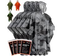 PREPARED4X - Poncho de emergencia con forro de manta de mylar, térmico, resistente e impermeable, para el viento y la lluvia en exteriores, acampada y kits de emergencia para coche, 4 uds. (camuflaje)