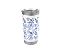 Preppy Azul y Blanco Sauce Patrón Chinoiserie Toile Vaso térmico de acero inoxidable de doble pared