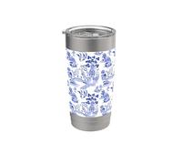 Preppy Azul y Blanco Sauce Patrón Chinoiserie Toile Vaso térmico de acero inoxidable de doble pared