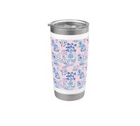 Preppy Azul y Rosa Sauce Patrón Chinoiserie Toile Vaso térmico de acero inoxidable de doble pared