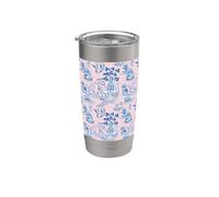 Preppy Azul y Rosa Sauce Patrón Chinoiserie Toile Vaso térmico de acero inoxidable de doble pared