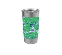 Preppy Azul y Verde Sauce Patrón Chinoiserie Toile Vaso térmico de acero inoxidable de doble pared