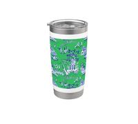Preppy Azul y Verde Sauce Patrón Chinoiserie Toile Vaso térmico de acero inoxidable de doble pared