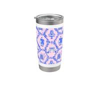 Preppy Blue & Pink Toile Chinoiserie Trellis, Pagoda, Perros Vaso térmico de acero inoxidable de doble pared