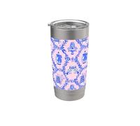 Preppy Blue & Pink Toile Chinoiserie Trellis, Pagoda, Perros Vaso térmico de acero inoxidable de doble pared