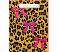 Preppy Cheetah Print Notebook 8.5x11 - Hot Pink Bow Aesthetic Composition Book - Cute Large Lined Journal for Girls & Teens - Western Boho Cheetah School Supplies - 100 Pages
