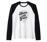 Preppy Christian Floral Croos Florecen con Gracia Camiseta Manga Raglan